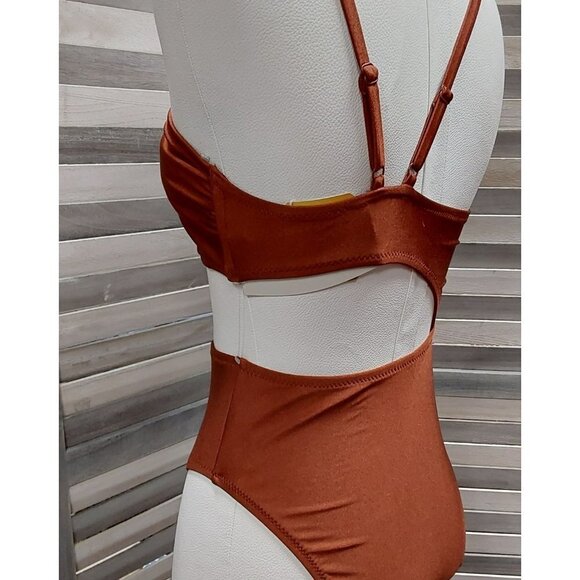 Asymmetrical Metallic Cut Out High Leg Cheeky Swimsuit |  Fe Noel | Small - Picture 4 of 11